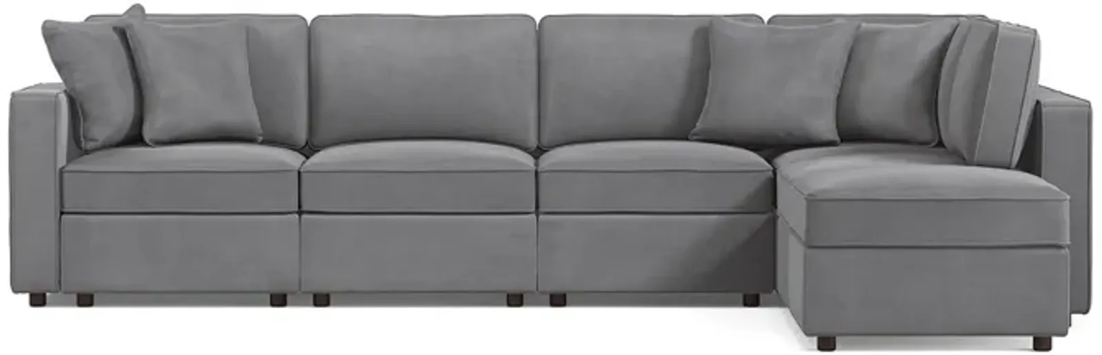 Fairmont Gray Velvet 5-Seat Modular Sectional W/ Ottoman