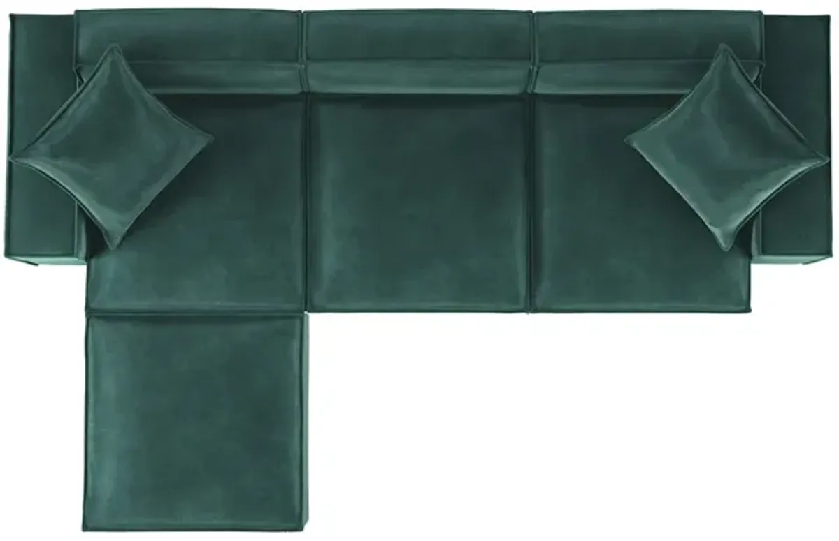 Sydney Green Velvet 3-Seat Modular Sofa W/ Ottoman