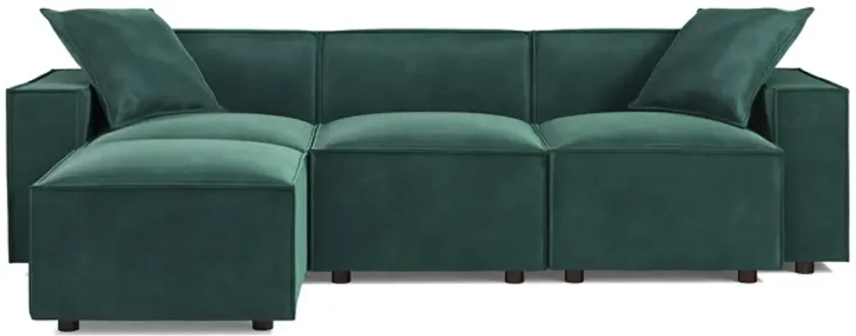 Sydney Green Velvet 3-Seat Modular Sofa W/ Ottoman