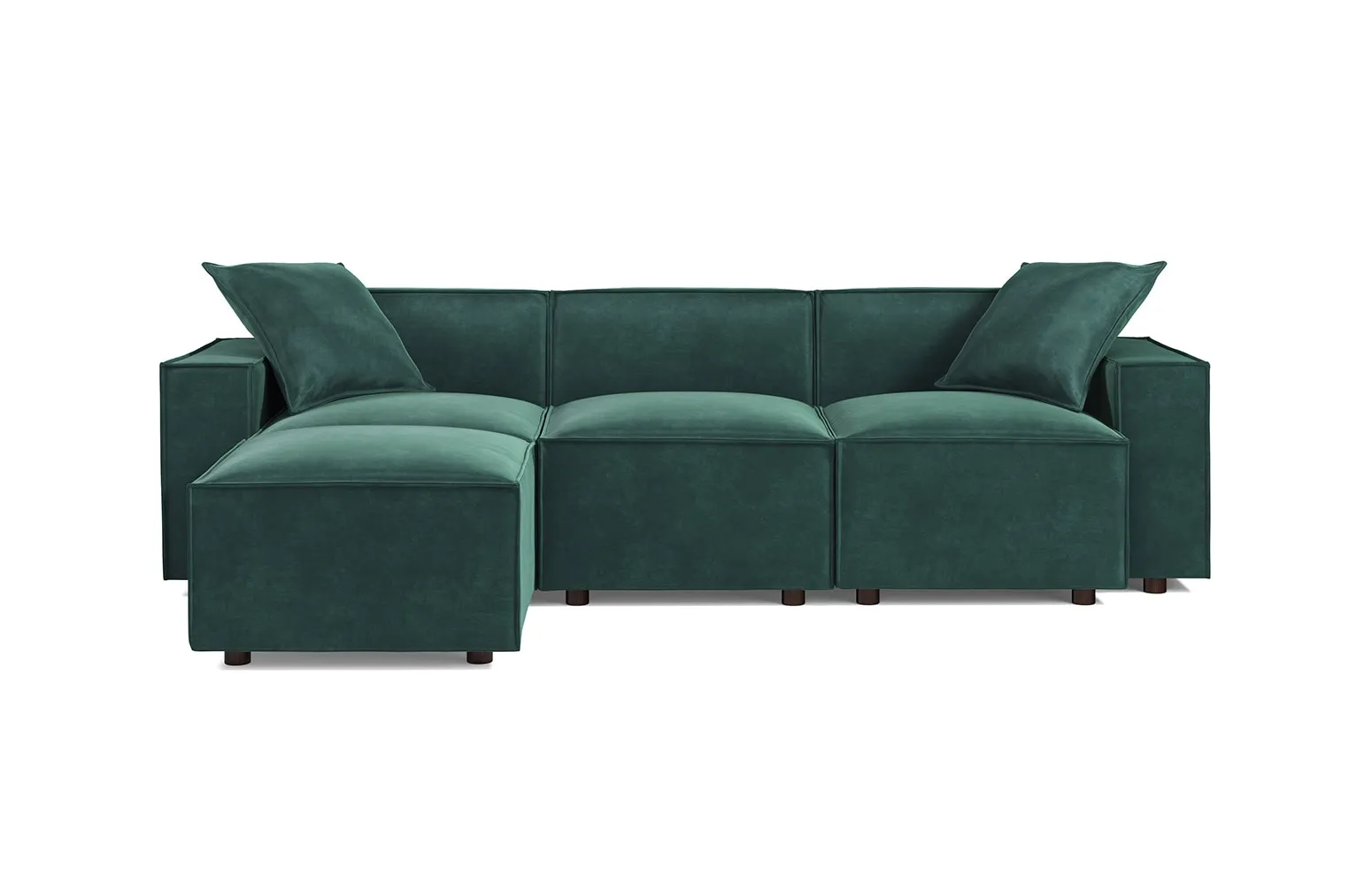 Sydney Green Velvet 3-Seat Modular Sofa W/ Ottoman