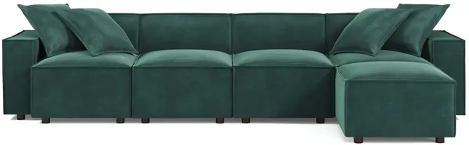 Sydney Green Velvet 4-Seat Modular Sofa W/ Ottoman