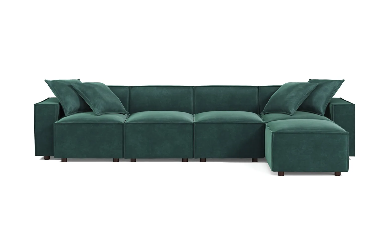 Sydney Green Velvet 4-Seat Modular Sofa W/ Ottoman