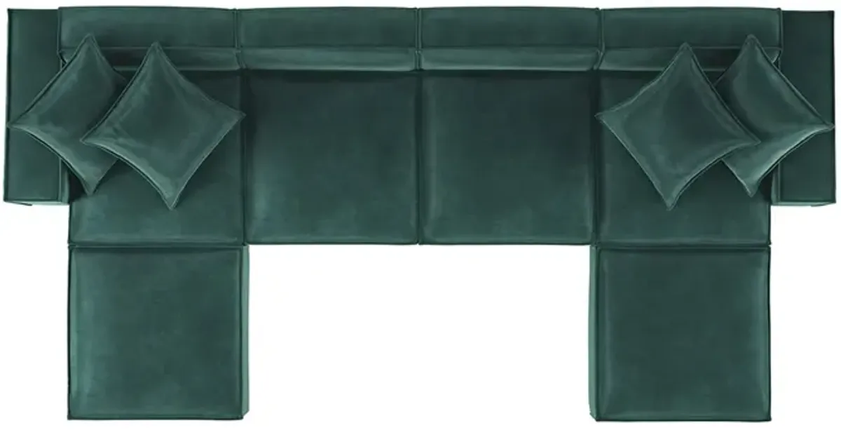 Sydney Green Velvet 4-Seat Modular Sofa W/ 2 Ottomans