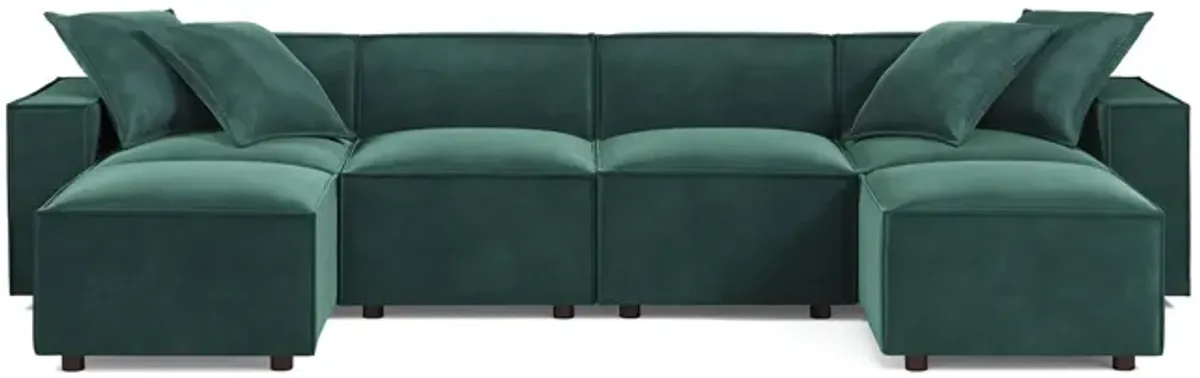 Sydney Green Velvet 4-Seat Modular Sofa W/ 2 Ottomans