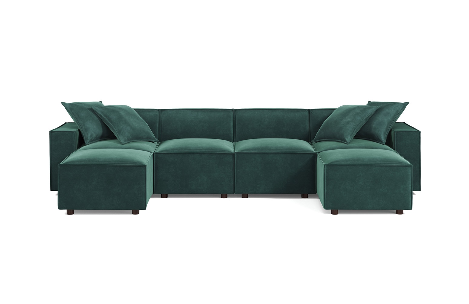 Sydney Green Velvet 4-Seat Modular Sofa W/ 2 Ottomans