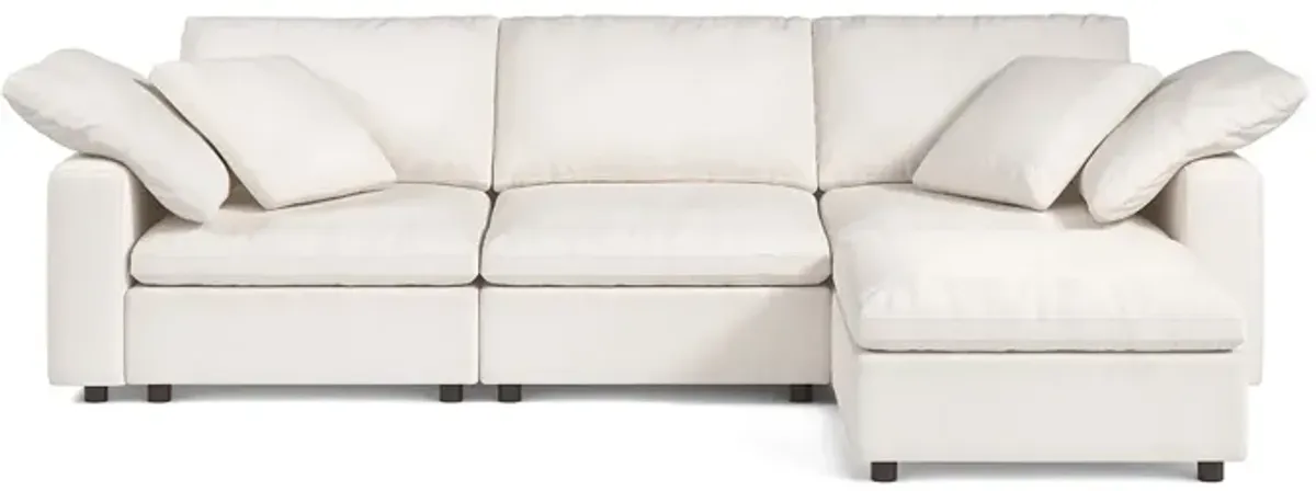 Abbey Pearl Luxury Cotton 3-Seat Modular Sofa W/ Ottoman