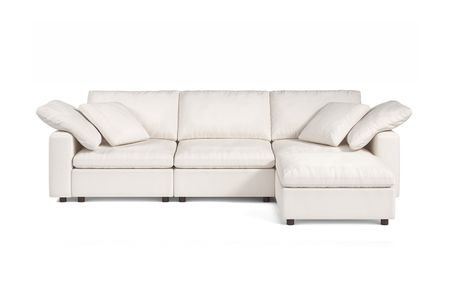 Abbey Pearl Luxury Cotton 3-Seat Modular Sofa W/ Ottoman