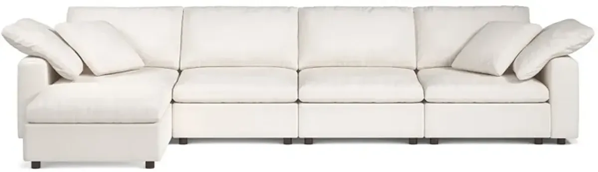 Abbey Pearl Luxury Cotton 4-Seat Modular Sofa W/ Ottoman