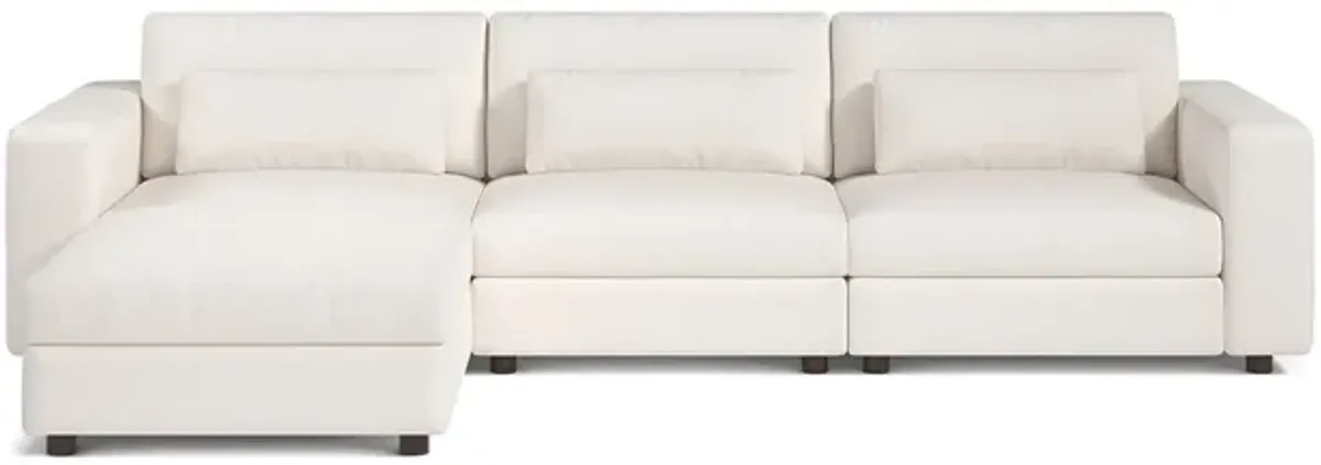 Savoy Pearl Luxury Cotton 3-Seat Modular Sofa W/ Ottoman