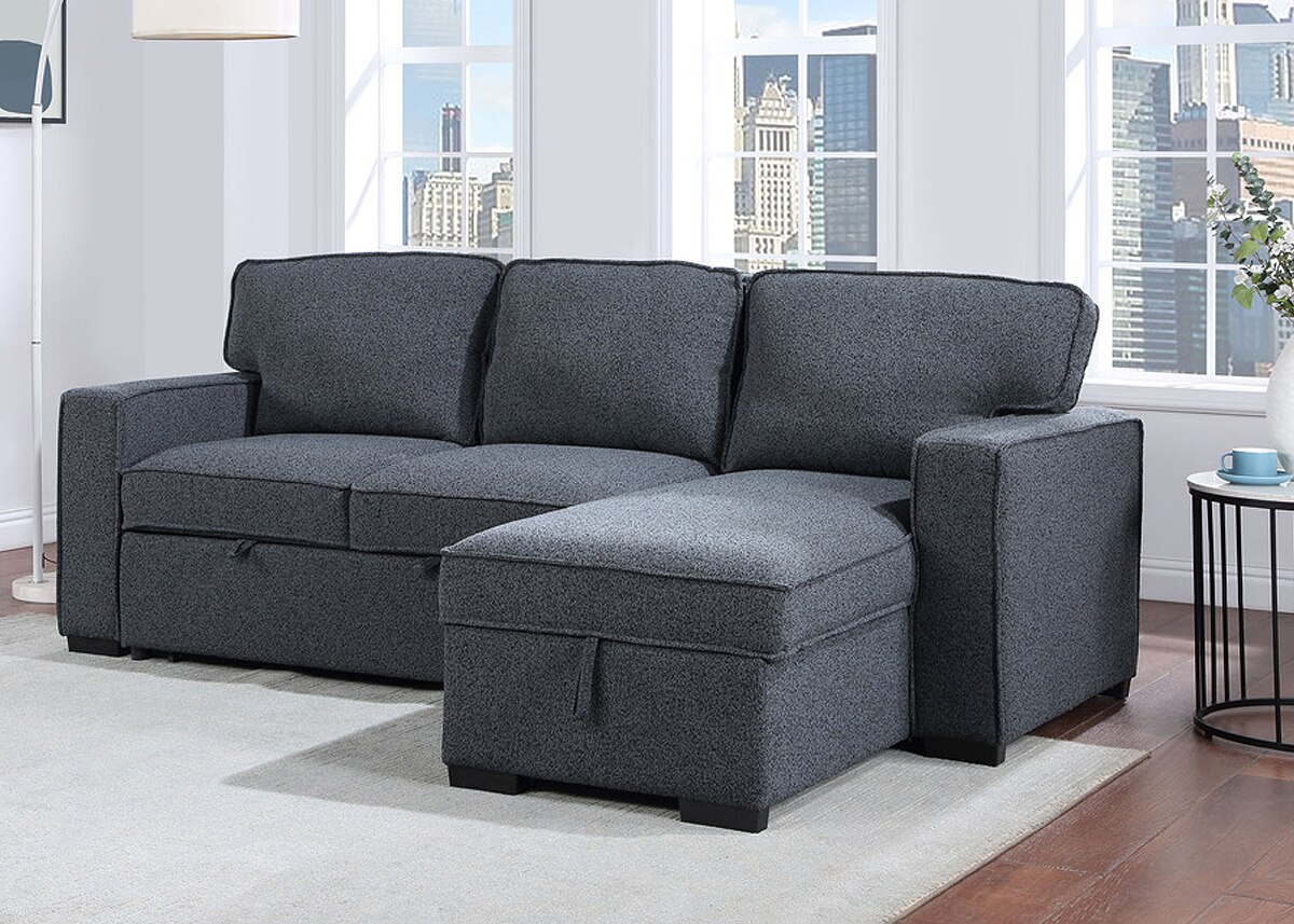 Dean Black 2 Pc. Sectional W/ Sofa Sleeper & Reversible Storage Chaise