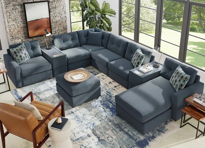 ModularOne Blue 8 Pc. Sectional W/ Media Console & Chaise By Drew & Jonathan