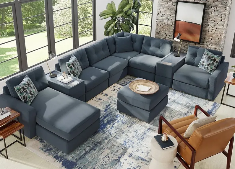 ModularOne Blue 8 Pc. Sectional W/ Media Console & Chaise By Drew & Jonathan (Reverse)