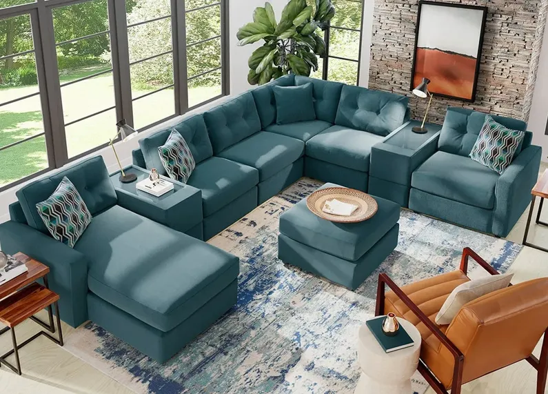 ModularOne Teal 8 Pc. Sectional W/ Chaise By Drew & Jonathan (Reverse)