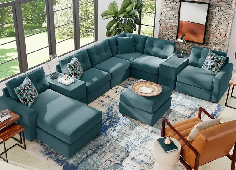 ModularOne Teal 8 Pc. Sectional W/ Chaise By Drew & Jonathan (Reverse)