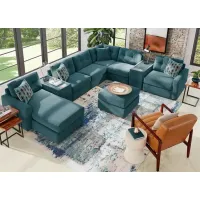 ModularOne Teal 8 Pc. Sectional W/ Media Console & Chaise By Drew & Jonathan (Reverse)