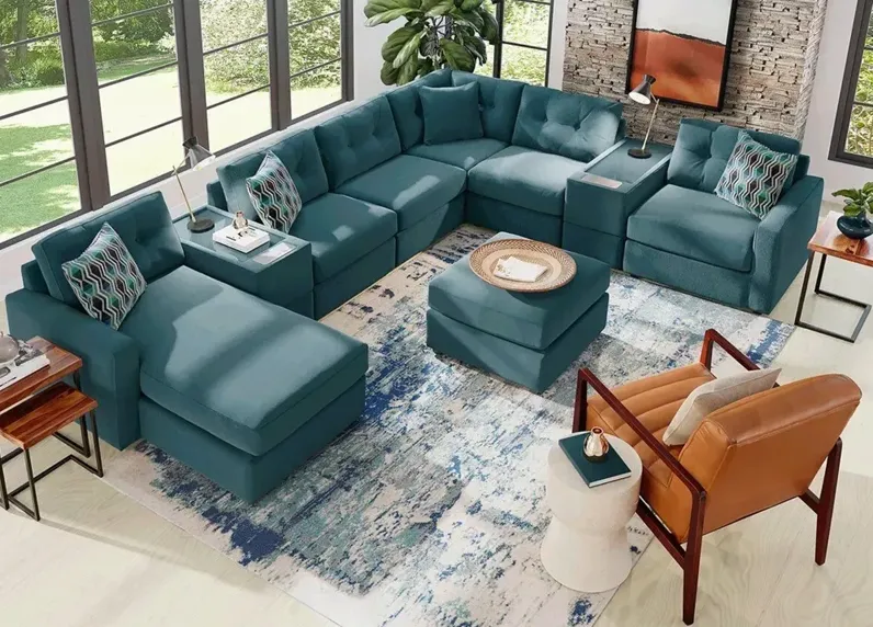 ModularOne Teal 8 Pc. Sectional W/ Media Console & Chaise By Drew & Jonathan (Reverse)