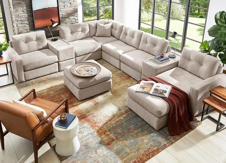 ModularOne Beige 8 Pc. Sectional W/ Media Console & Chaise By Drew & Jonathan
