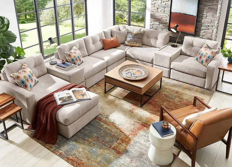 ModularOne Beige 8 Pc. Sectional W/ Media Console & Chaise By Drew & Jonathan (Reverse)