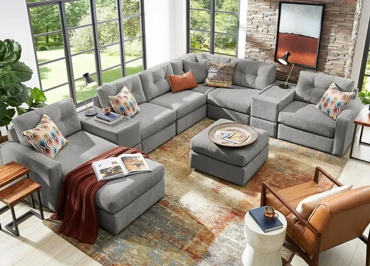 ModularOne Gray 8 Pc. Sectional W/ Chaise By Drew & Jonathan (Reverse)