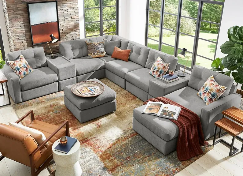 ModularOne Gray 8 Pc. Sectional W/ Media Console & Chaise By Drew & Jonathan