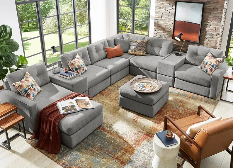 ModularOne Gray 8 Pc. Sectional W/ Media Console & Chaise By Drew & Jonathan (Reverse)