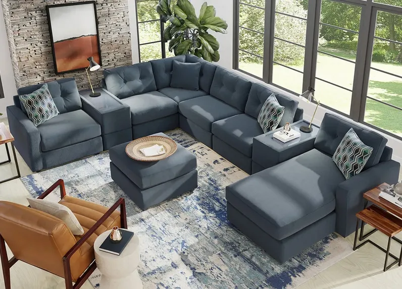 ModularOne Blue 8 Pc. Sectional W/ Chaise By Drew & Jonathan
