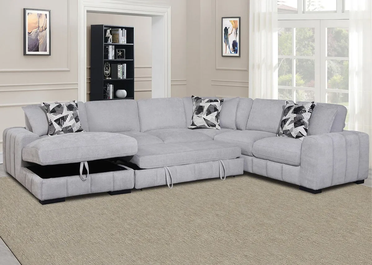 Catelyn II Gray 4 Pc. Sectional W/ Armless Sleeper & Chaise (Reverse)