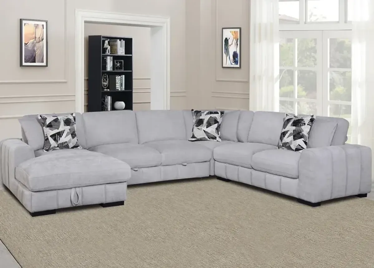 Catelyn II Gray 4 Pc. Sectional W/ Armless Sleeper & Chaise (Reverse)