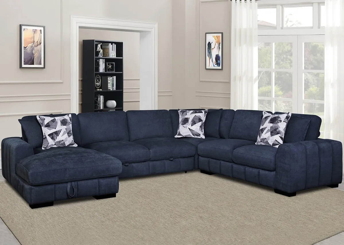 Catelyn II Blue 4 Pc. Sectional W/ Armless Sleeper & Chaise (Reverse)