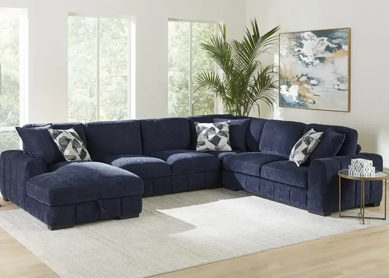 Catelyn II Blue 4 Pc. Sectional W/ Sleeper & Chaise (Reverse)