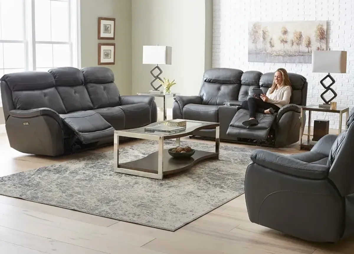 Echo Gray Leather 3 Pc. Power Reclining Living Room W/ Power Headrests