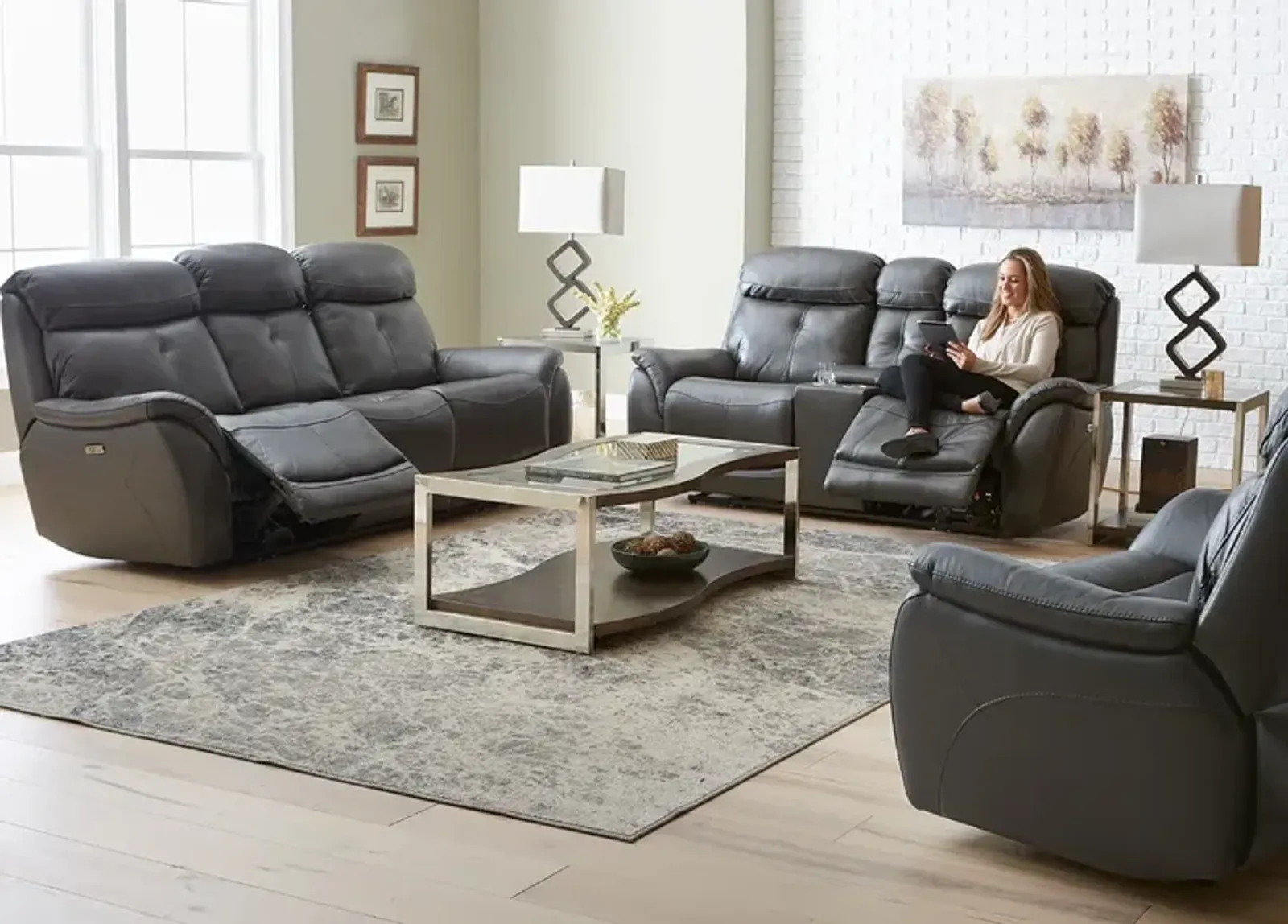 Echo Gray Leather 2 Pc. Power Reclining Living Room W/ Power Headrests