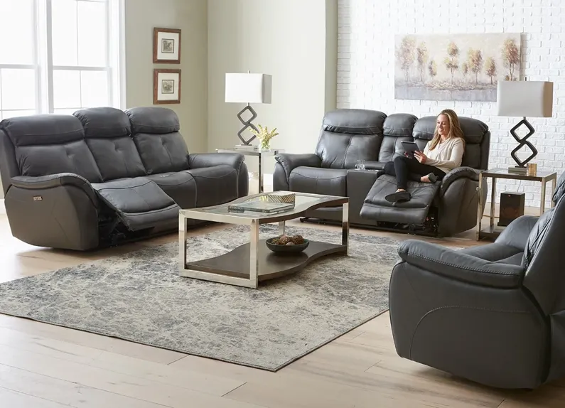 Echo Gray Leather 2 Pc. Power Reclining Living Room W/ Power Headrests