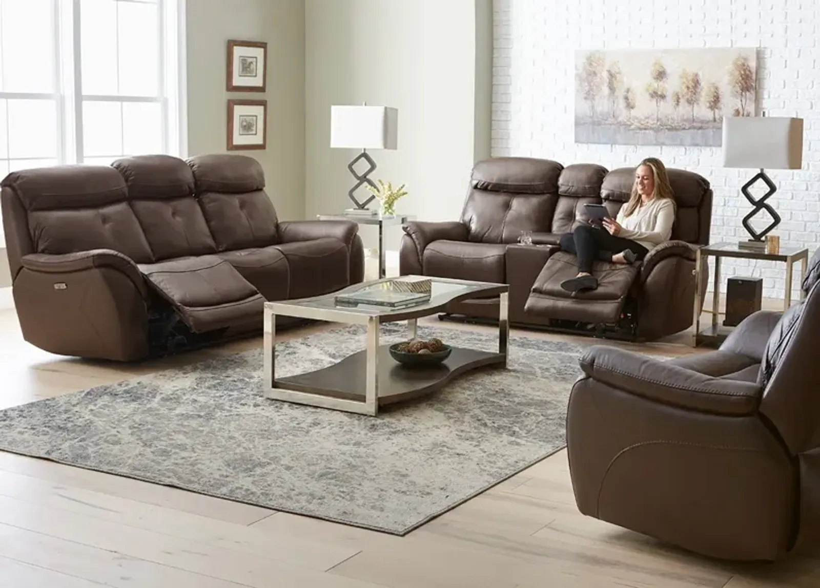 Echo Brown Leather 2 Pc. Power Reclining Living Room W/ Power Headrests