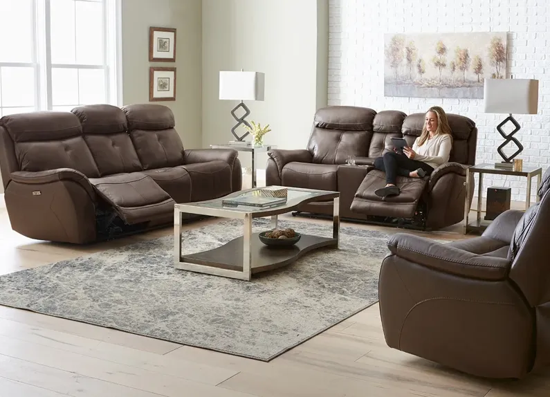 Echo Brown Leather 2 Pc. Power Reclining Living Room W/ Power Headrests