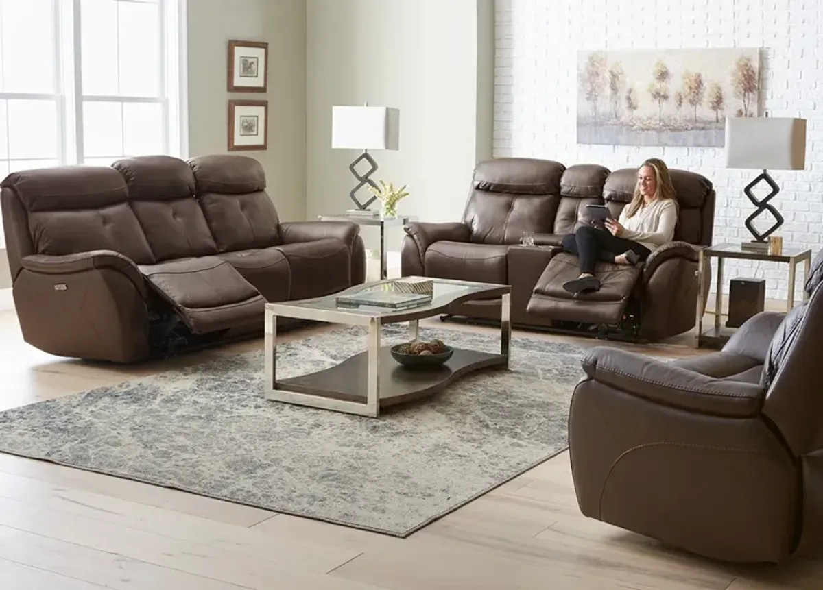 Echo Brown Leather 3 Pc. Power Reclining Living Room W/ Power Headrests