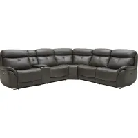 Echo Gray Leather 6 Pc. Power Reclining Sectional W/ Power Headrests & Two Armless Chairs