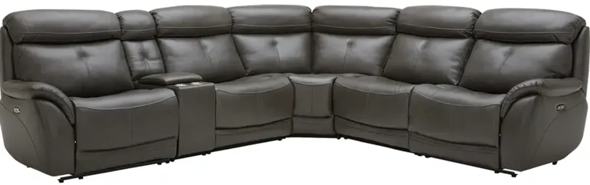 Echo Gray Leather 6 Pc. Power Reclining Sectional W/ Power Headrests & Two Armless Chairs