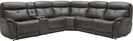 Echo Gray Leather 6 Pc. Power Reclining Sectional W/ Power Headrests