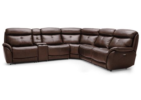 Echo Brown Leather 6 Pc. Power Reclining Sectional W/ Power Headrests & Two Armless Chairs