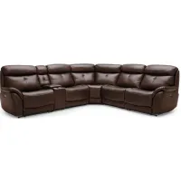 Echo Brown Leather 6 Pc. Power Reclining Sectional W/ Power Headrests & Two Armless Chairs