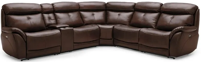 Echo Brown Leather 6 Pc. Power Reclining Sectional W/ Power Headrests & Two Armless Chairs