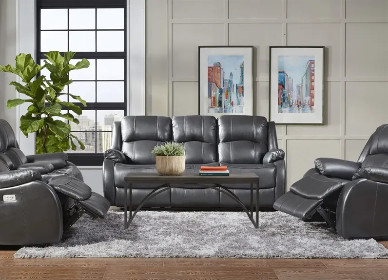 Vallen Gray 3 Pc. Leather Power Living Room W/ Power Headrests