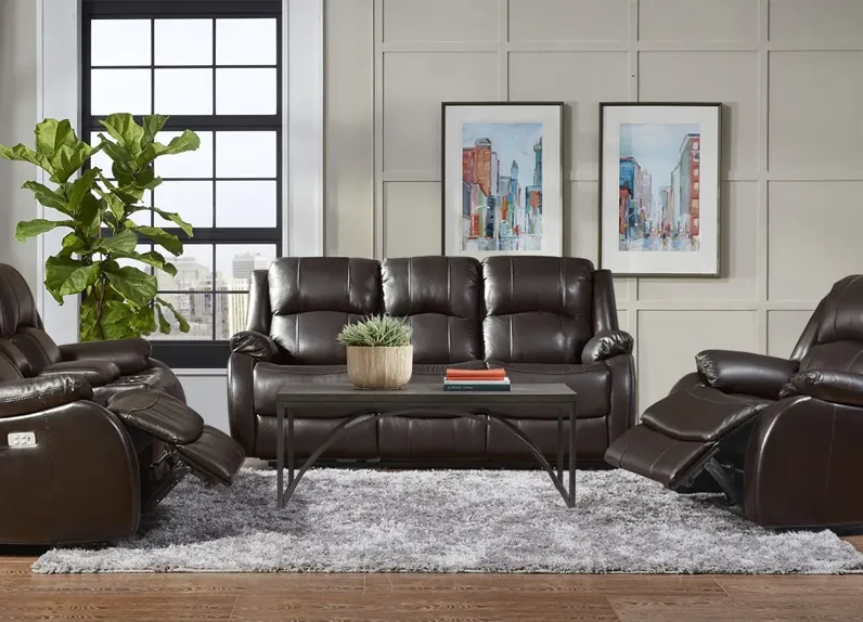 Vallen Brown 3 Pc. Leather Power Living Room W/ Power Headrests