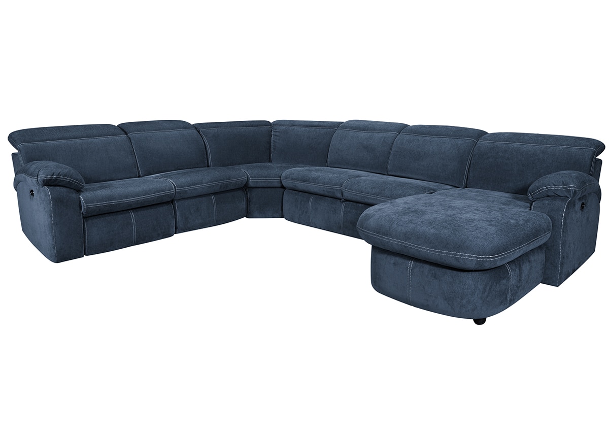 Brooklyn Blue 5 Pc. Power Sectional W/ Adjustable Headrests & Chaise