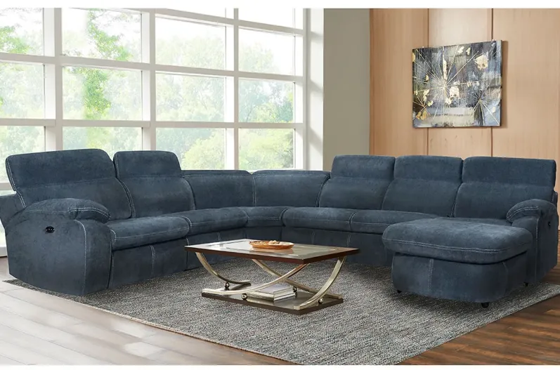 Brooklyn Blue 5 Pc. Power Sectional W/ Adjustable Headrests & Chaise