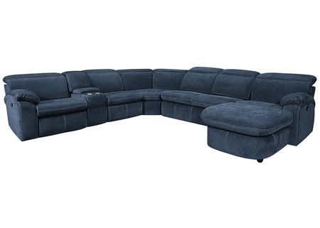 Brooklyn Blue 6 Pc. Power Sectional W/ Adjustable Headrests & Chaise