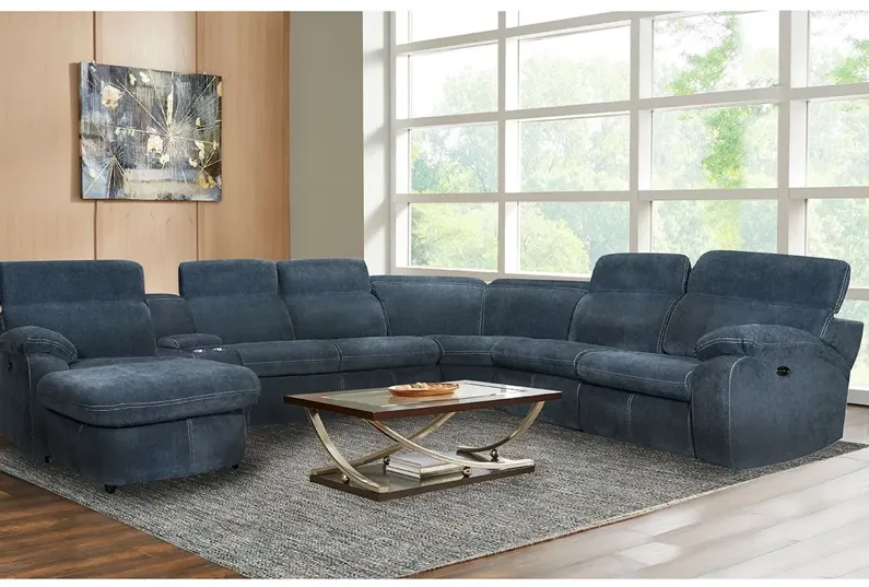 Brooklyn Blue 6 Pc. Power Sectional W/ Adjustable Headrests & Chaise (Reverse)