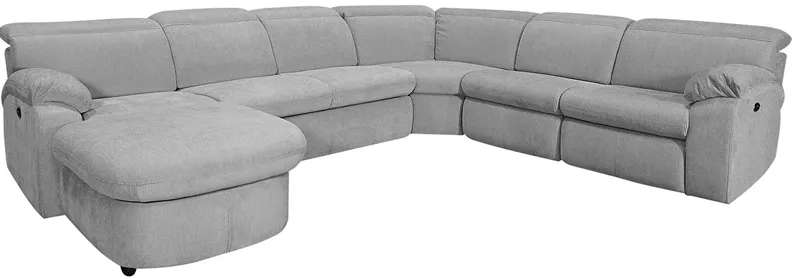 Brooklyn Gray 5 Pc. Power Sectional W/ Adjustable Headrests & Chaise (Reverse)