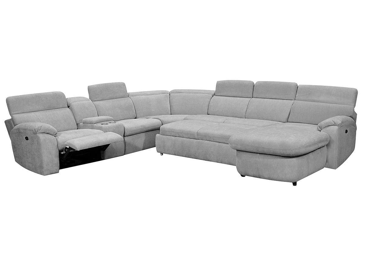 Brooklyn Gray 6 Pc. Power Sectional W/ Adjustable Headrests & Chaise